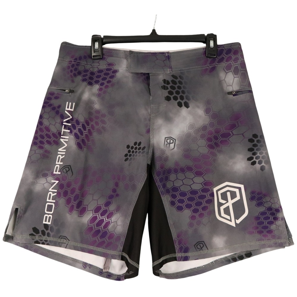 Born Primitive Performance Training Shorts Mens 32 Purple Camo Stretch Athletic